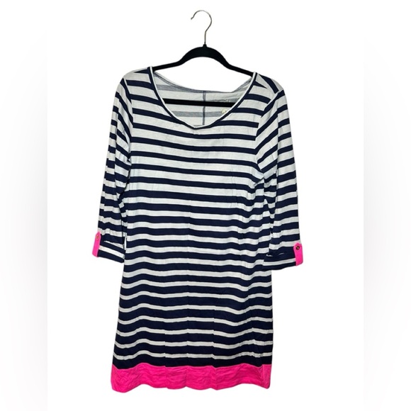 Lilly Pulitzer Linden Blue and White Striped Roll Sleeve Dress Size Large Cotton - Picture 1 of 6